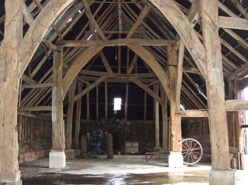 Interior of the aisled barn at West Court, Binstead, Hampshire (1296-1304d). &copy; Edward Roberts.